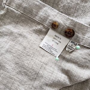 Men's Stone 100% Cotton Woorich Short Sleeve Button Down Collar Shirt Size Large